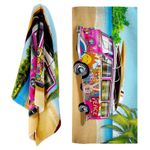 Microfibre Beach Towel Bus Pink Design Quick Dry Summer Pool Travel Absorbent