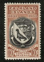 FALKLAND IS SG137  the 1933 Centenary 10/- black&chesnut very fine mint cat £900
