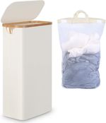 Efluky Slim Laundry Basket with Lid, Tall Narrow Washing Basket for Laundry, Fol