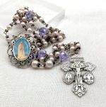 Rosary Pink Pearls Our Lady of Fatima, Pardon Crucifix and Glass Beads