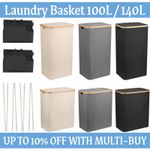 Large Laundry Hamper Basket with Bamboo Handle Lid Dirty Clothes Washing Bin