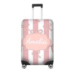 Personalised Pink Bow Stripe Name Luggage Cover Custom Suitcase Protector Gift