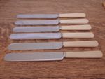 Superb Vintage ART DECO Set 6 Faux Bone Handle DINNER KNIVES - Stainless Steel