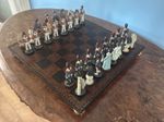 LARGE BATTLE OF WATERLOO CHESS SET, NAPOLEON AND WELLINGTON.HAND PAINTED RESIN.
