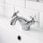 Traditional Bathroom Mono Basin Sink Mixer Tap Brass Chrome Crosshead Handles