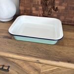 M&S Mint Green Enamel Roaster / Baking Dish | Blue Trim | 29cm x 22cm RRP £12