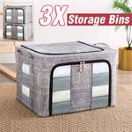3X 66L Large Clothes Storage Bags Zipped Organizer Wardrobe Cube Closet Box