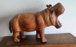 VINTAGE BROWN LEATHER HIPPO Hand Made  Old Scholl MID Century Large Size 