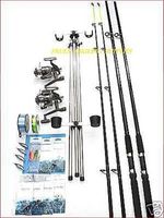 Sea Fishing Beachcaster Kit 14 FT Ocean  Rods Reels Tripod  Weights Tackle Rigs