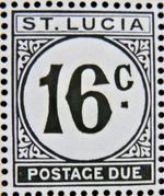 ST LUCIA 1949-52 SG D10a. 16c. CHALK-SURFACED PAPER BLACK POSTAGE DUE  -  MNH