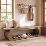 160 cm Modern Wooden Entryway Bench with Open Shoe Storage Shelves for Hallway