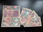 HUNGARY 1930/45 PENGO BANKNOTES X 10 ALL WITH FANTASY INK OVER-PRINT STAMPS