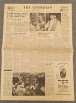 THE GUARDIAN POPE JOHN XXIII DEATH 4TH JUN 1963 ORIGINAL NEWSPAPER