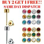 Gem Earrings Ear Studs Stud Piercings Surgical Steel Pair Silver Rose Gold UK