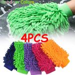 4PCS Large Heavy Duty Microfibre Car Wash Mitt Thick Noodle Soft Glove Cleaning