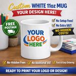 Business Logo Mugs Logo Both Sides Bulk order from 5 to 50 (FREE P&P)