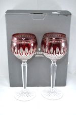 TWO WATERFORD CRYSTAL CLARENDON RUBY WINE HOCK GLASSES - BOXED