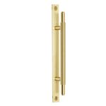 Satin Brass Knurled Cabinet Handles on Plate - Stem Centres 96mm | 128mm | 192mm