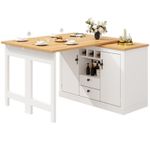 360° Rotatable Dining Table Bar Table Kitchen Island w/ Storage Sideboard White