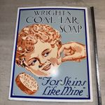 Vintage Wrights Coal Tar Soap Advertising Board Enamel 15”x19” RAILWAYANA