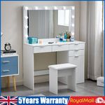 Large White Dressing Table Stool Set with Dimmable LED Light Mirror & UK Xpbtnht