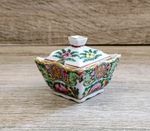 YT Decorated In Hong Kong Vintage Famille Rose Porcelain Trinket Box Gilt Lidded
