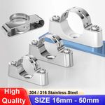 Pipe Support Pipe Bracket Clamp 316 Marine Grade Stainless Steel 16mm-50mm Pipe