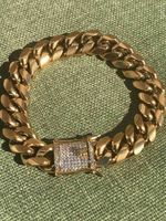 Men Cuban Miami Link 14mm Thick Bracelet Stainless 18k Gold Plated CZ Clasp