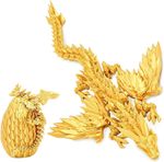 3D Printed Dragon with Wings, Dragon Toy with Egg, Gold Figurine with Wings & E