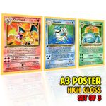 Set of 3 - Pokémon Card Poster A3 - Charizard, Blastoise, Venusaur - Wall Art