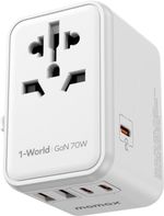 MOMAX Universal Travel Adapter 70W GaN White Travel Adapter UK/EU/AU/US Plug