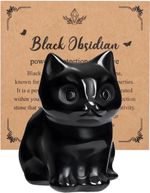 JSDDE Black Obsidian Crystal Cat Figurine - Cute Gemstone 