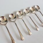 Antique silver plate soup spoons x 6, Crusader cutlery Sheffield