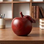 Apple-Shaped Wooden Ornament Glossy Carved Wooden Apple with Stem Tabletop