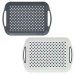 2 x ANTI-SLIP PLASTIC SERVING TRAY WITH HIGH GRIP RUBBER SURFACE - WHITE & GREY