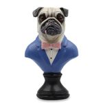 23.5cm Suited Up Pug Dog Figurine Statue Ornament Dog Head Bust in Suit & Tie