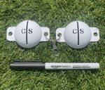 2 x Personalised Golf Ball Stencil Line Marker + Permanent Marker Pen Gift