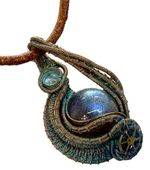Verdigris Labradorite Steampunk Pendant: Copper Wire Wrap, Swirl Model