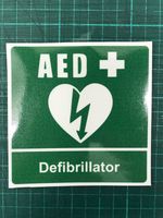 Sticker - AED DEFIBRILLATOR - Green/White - 100mm x 100mm