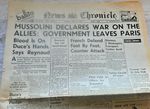 WW2 War Time Newspaper June 1940 News Chronicle Mussolini War on Allies Paris