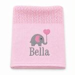 Personalised Baby Blanket Cotton Cellular Embroidered Name & Elephant Newborn