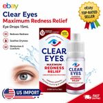 Clear Eyes Maximum Redness Relief Eye Drops 15mL Dryness Irritation | USA Import