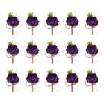 15Pcs, Men Boutonnieres Corsages Deep Purple Rose Corsage Wristlet