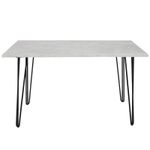 Grey Dining Table with Hairpin Legs, Bench & 4 Black Velvet Chairs Set For Room