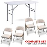 4 Feet Folding Table Foldable Metal Fabric Home Garden Party Dinner Padded Chair