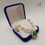 Real 7mm Natural Akoya White Pearl Necklace Beads 9ct Yellow Gold Emerald Clover