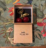 Coach Cherry Glitter Charm Keyring - Red & Gold Burgundy Tone