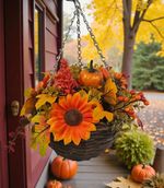 Best Artificial 30cm / 10" Luxury Autumn Flowers Hanging Basket with Pumpkins