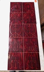 SET OF 10 RECLAIMED ORIGINAL EMBOSSED RED ART NOUVEAU TILES SHERWIN Ref M2339