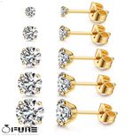 Hypoallergenic 14ct Gold Pltd Cubic Zirconia Surgical Steel Round Stud Earrings